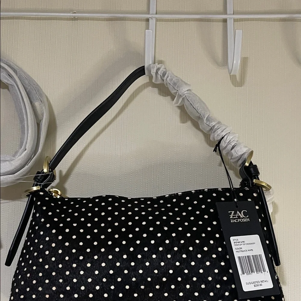 NWT Elegant Zac Posen Black and White Polka Dot Shoulder & Crossbody Bag